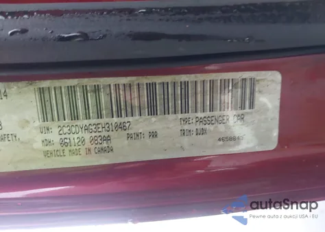 2014 Dodge Challenger Sxt 100Th Anniversary Appearance Group из США, поврежденный, VIN 2C3CDYAG3EH310467